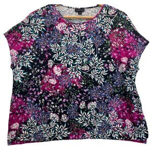 J.Jill Womens Top Sz L Petite Black/Pink Floral Wearever Collection Stretch Knit